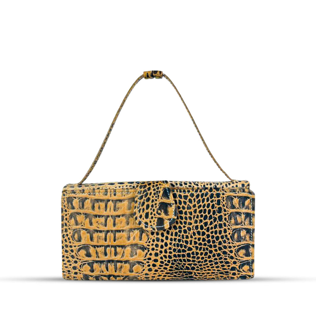 Leather Clutch With Moving Handle Beige