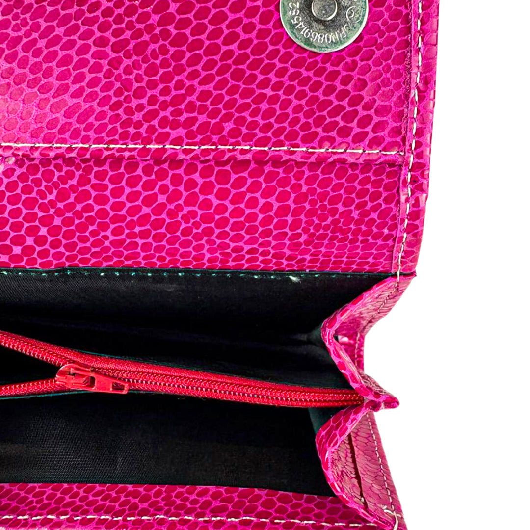 Leather Clutch With Moving Handle Pink