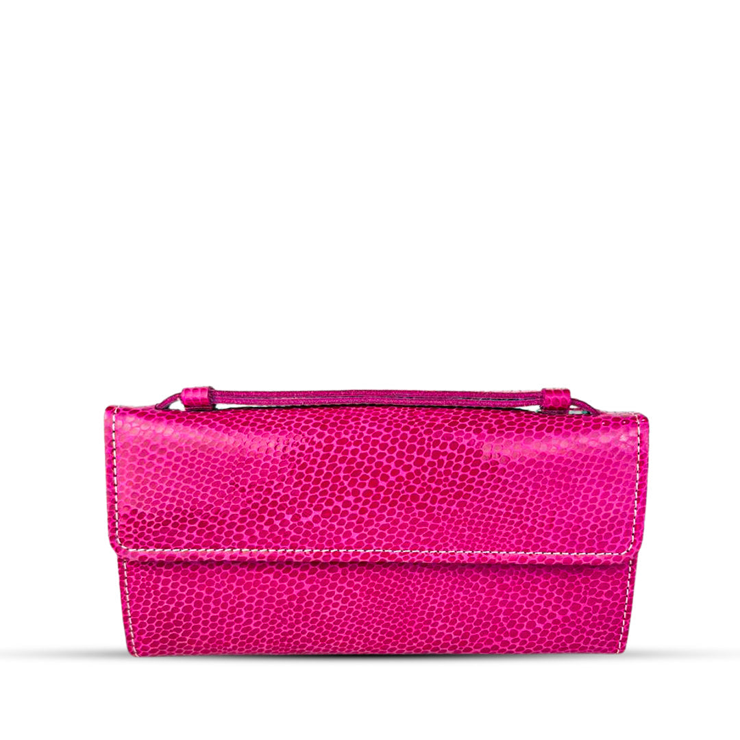 Leather Clutch With Moving Handle Pink