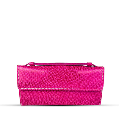 Leather Clutch With Moving Handle Pink