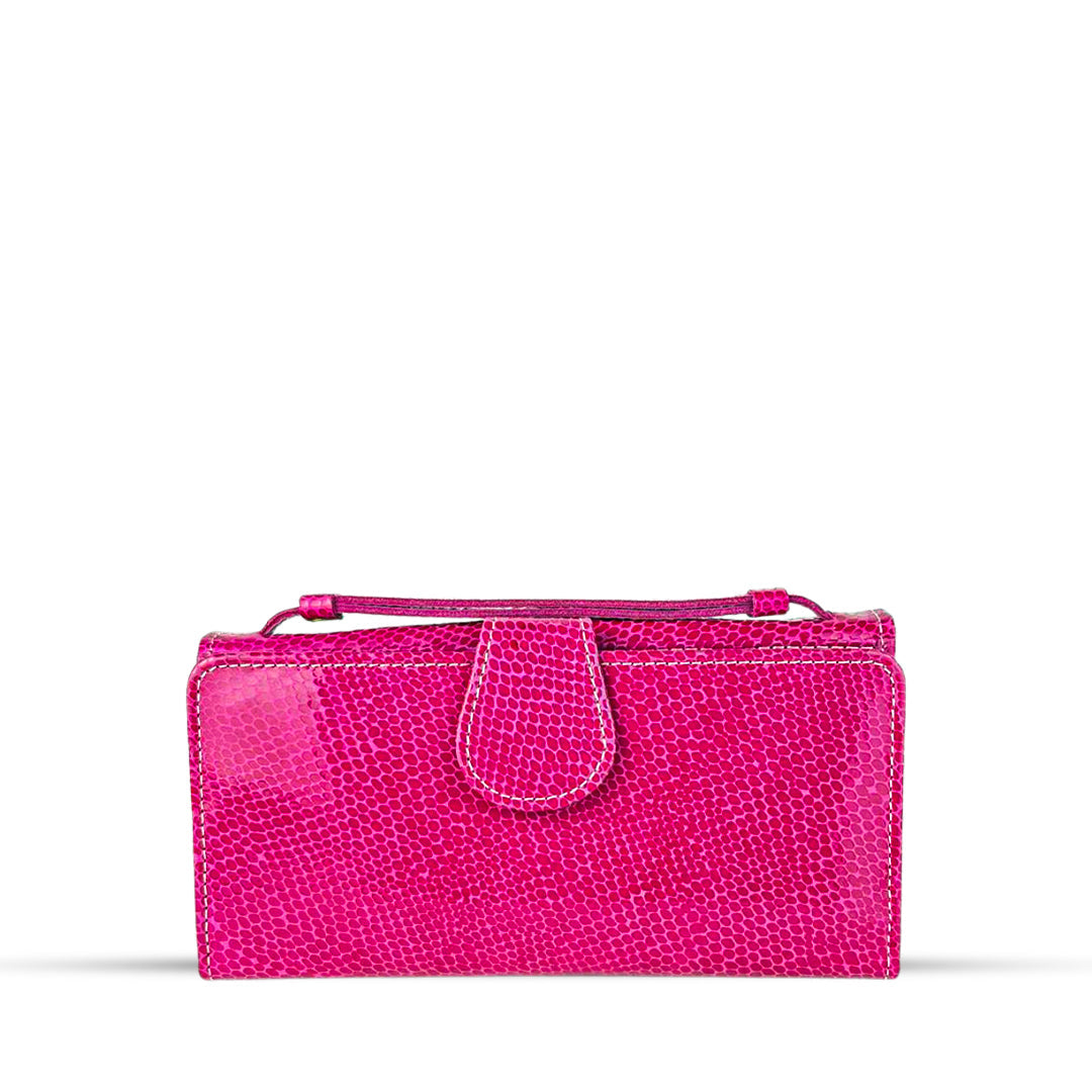 Leather Clutch With Moving Handle Pink
