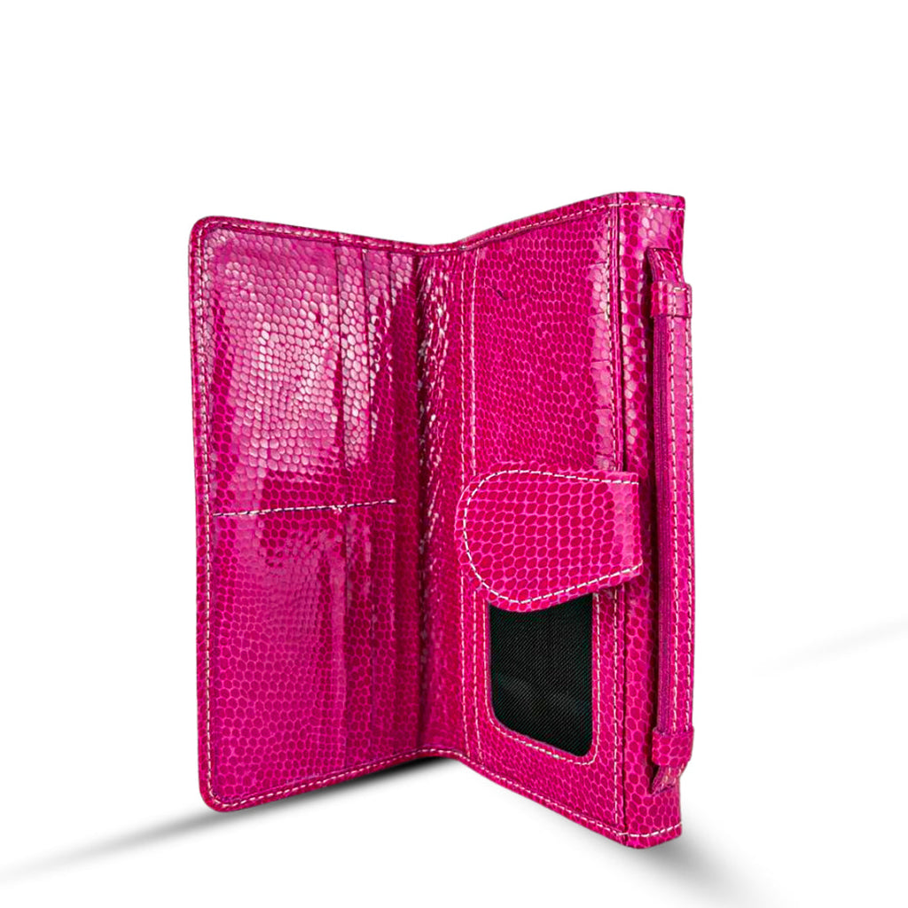 Leather Clutch With Moving Handle Pink