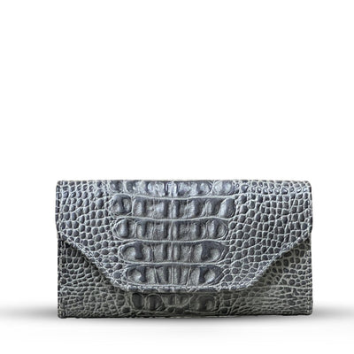 Leather long crocodile wallet 3 folds Grey
