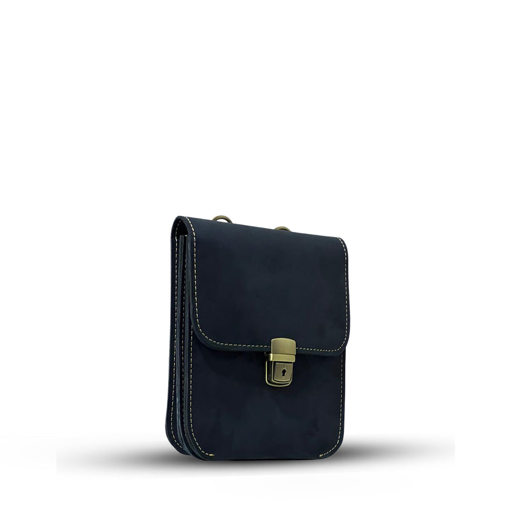 Leather Cross Body Bag Nubuck Black