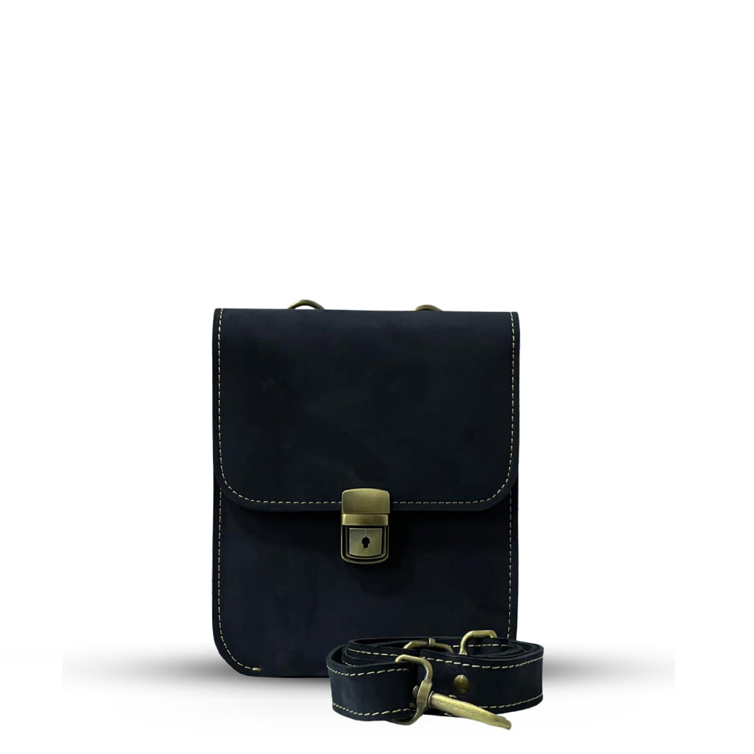 Leather Cross Body Bag Nubuck Black