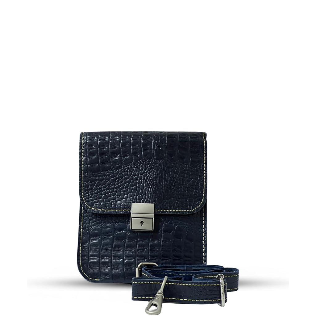 Leather Cross Body Bag Crocodile Black