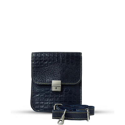 Leather Cross Body Bag Crocodile Black