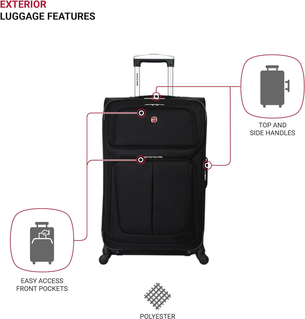 SwissGear Sion Softside Expandable Luggage, Black, 3 - Piece Set (21/25/29) - Bag X