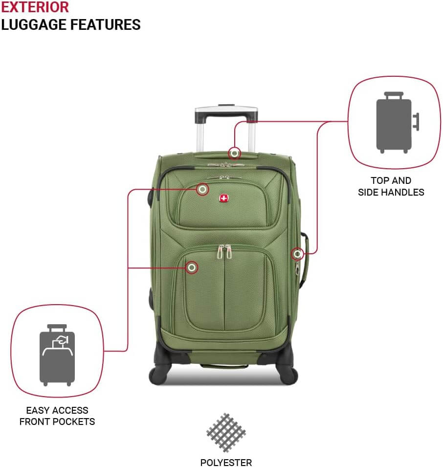 SwissGear Sion Softside Expandable Luggage, Evergreen, 3 - Piece Set (21/25/29) - Bag X