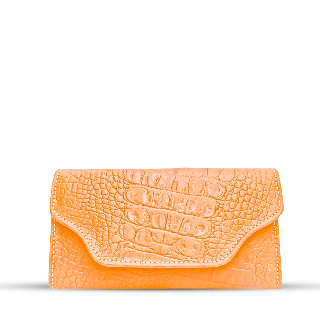 Leather long crocodile wallet 3 folds PEACH