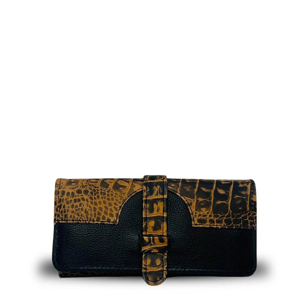 Buckle Long Leather Wallet crocodile Brown /Black