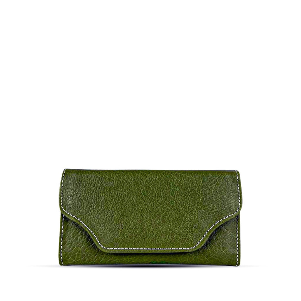 Leather long crocodile wallet 3 folds army green
