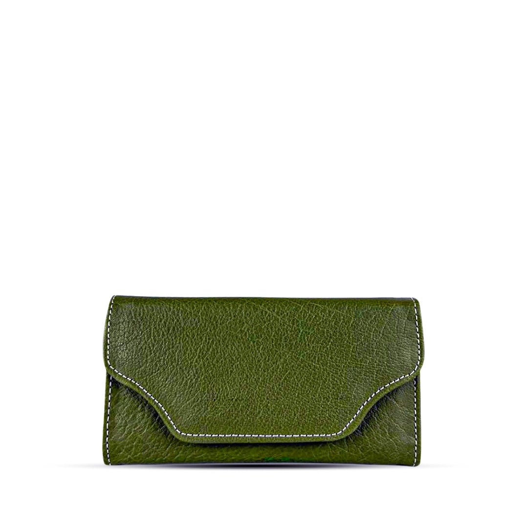 Leather long crocodile wallet 3 folds army green