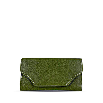 Leather long crocodile wallet 3 folds army green