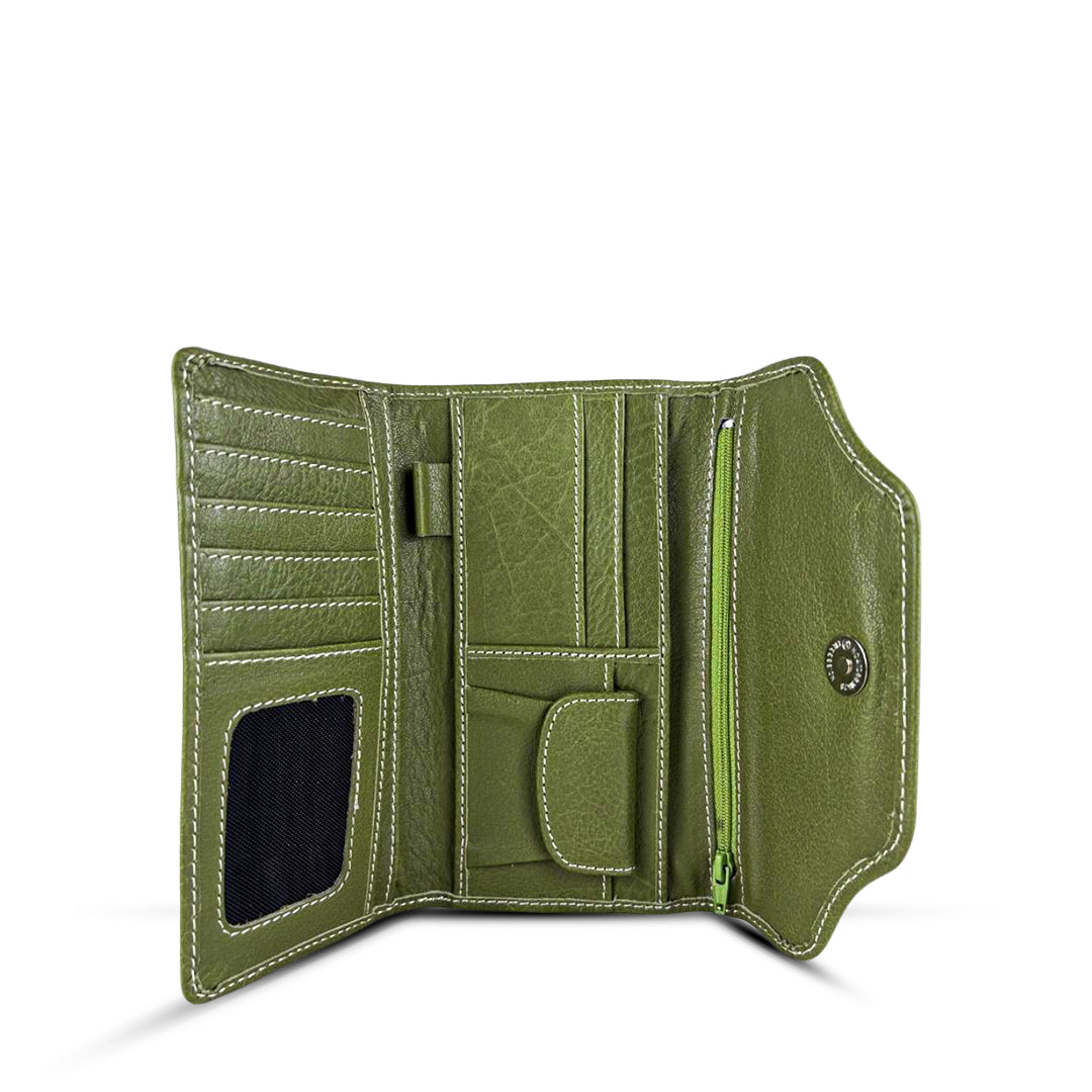 Leather long crocodile wallet 3 folds army green