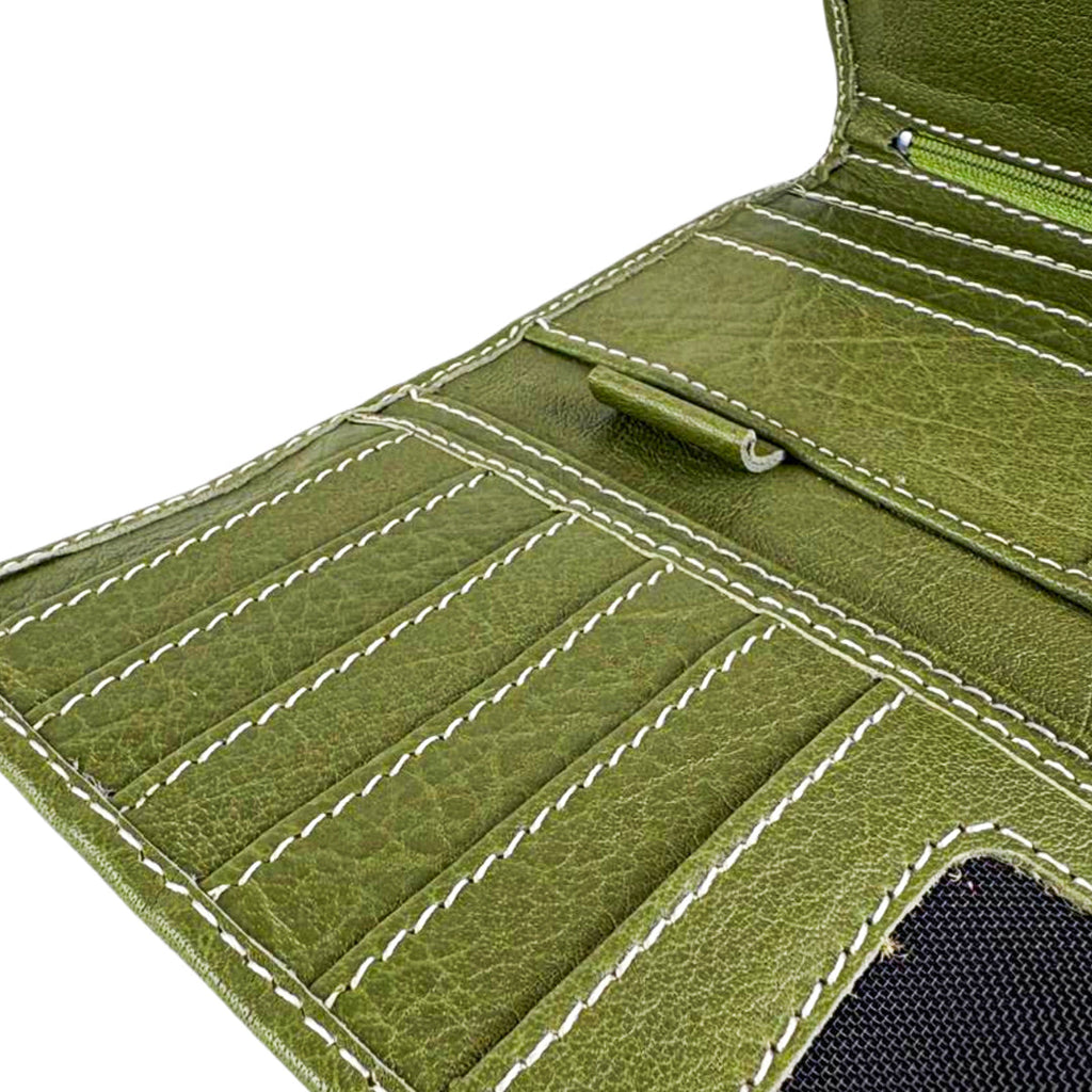 Leather long crocodile wallet 3 folds army green