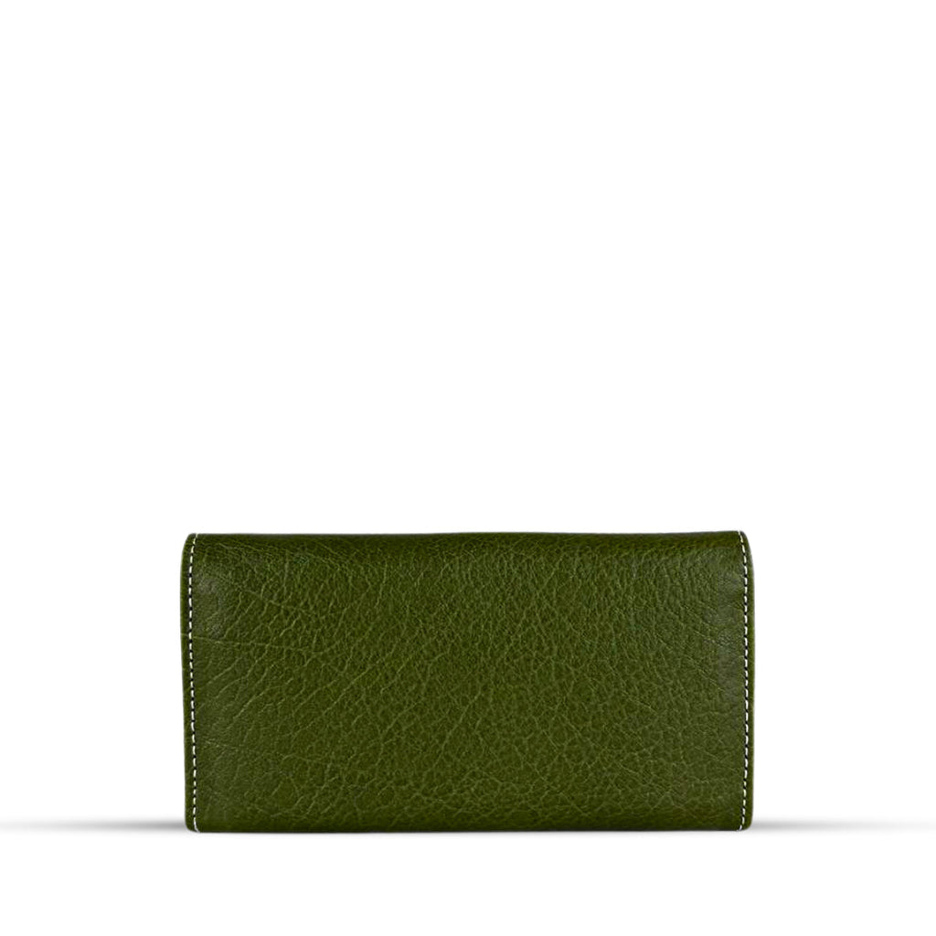 Leather long crocodile wallet 3 folds army green