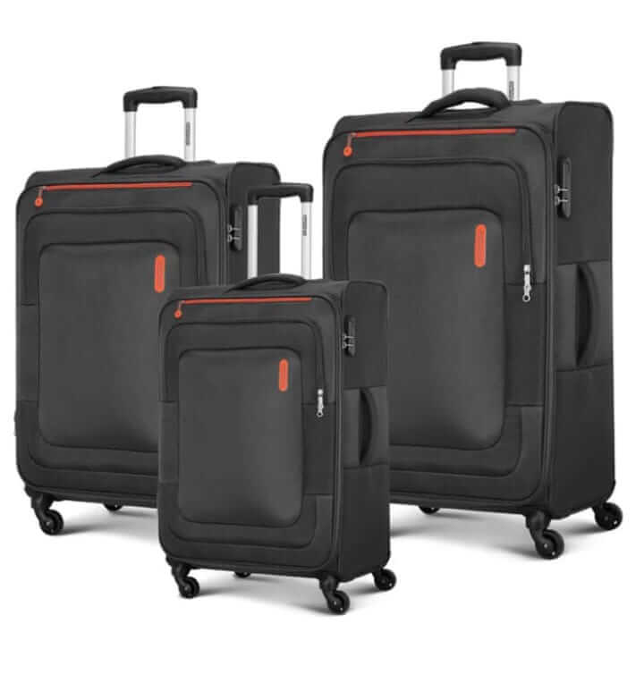 American Tourister Duncan Set of 3, Soft Luggage Trolley Bags With TSA Lock, 55+68+81cm, Black - Bag X