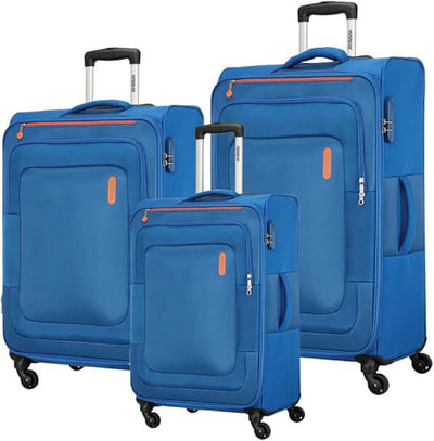 American Tourister Duncan Set of 3, Soft Luggage Trolley Bags With TSA Lock, 55+68+81cm, Blue