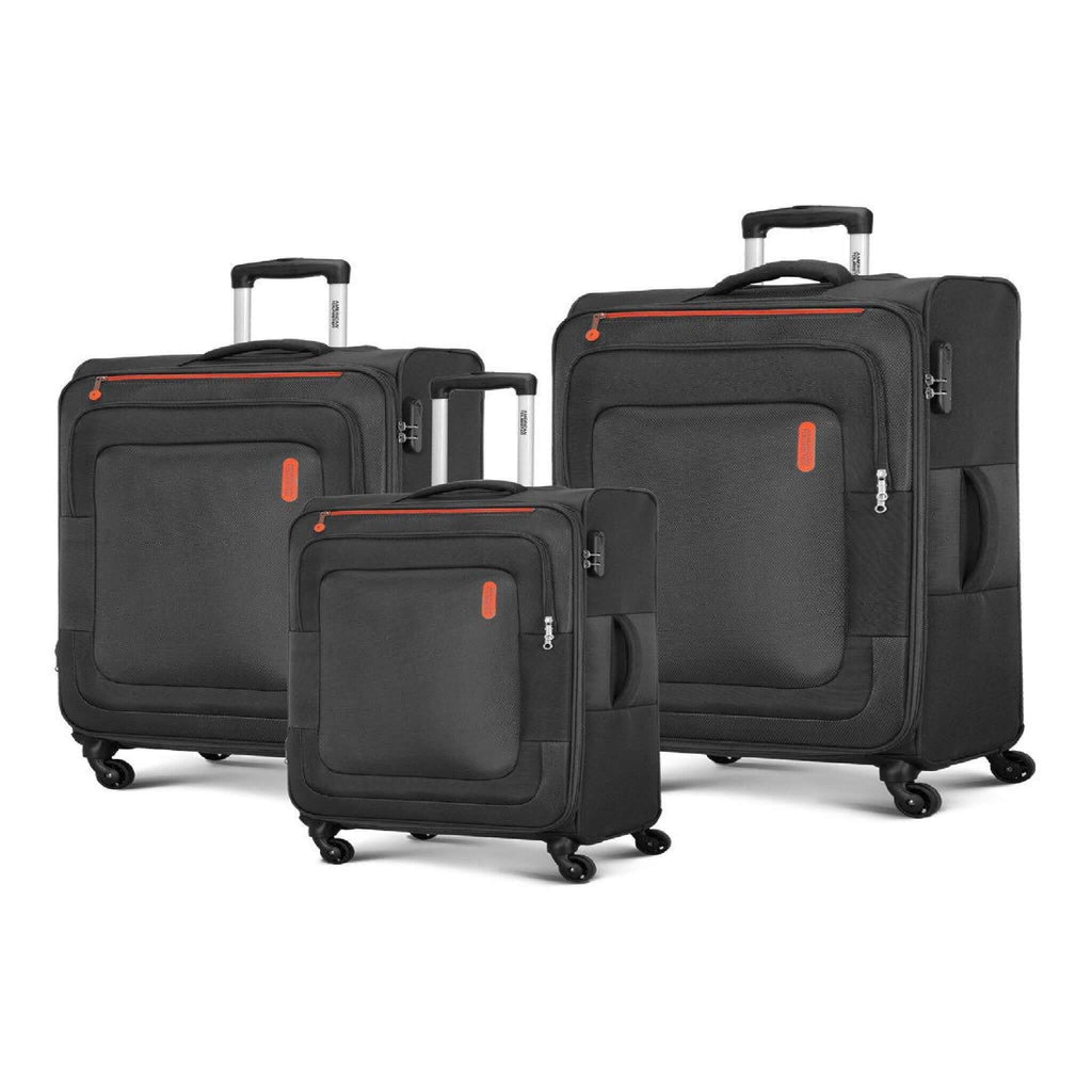 American Tourister Duncan Set of 3, Soft Luggage Trolley Bags With TSA Lock, 55+68+81cm, Black - Bag X